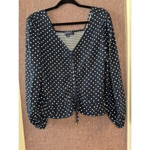 Tommy Hilfiger Polka Dot Pullover 3/4 Sleeve V-Neck Blouse w/Rushing NWOT
